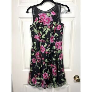 Aidan by Aidan Mattox Sleeveless Keyhole Back Floral Embroidered Net Dress 2